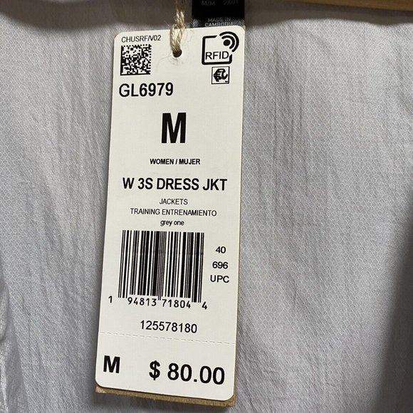 Women's Size M Adidas 3 Stripes Long Woven Dress Jacket Full Zip Medium Gray - Picture 3 of 3